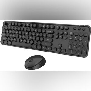 Wireless Keyboard and Mouse Combo, Full 104-Key Typewriter Retro Round KEY *NEW*